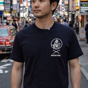 HIKESHI SPIRIT Ultraman Graphic T-Shirt Mens Size S Navy Blue Crew Neck